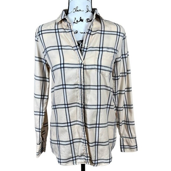 J. Crew beige button up shirt women plaid collar button down top size XS - Picture 1 of 14
